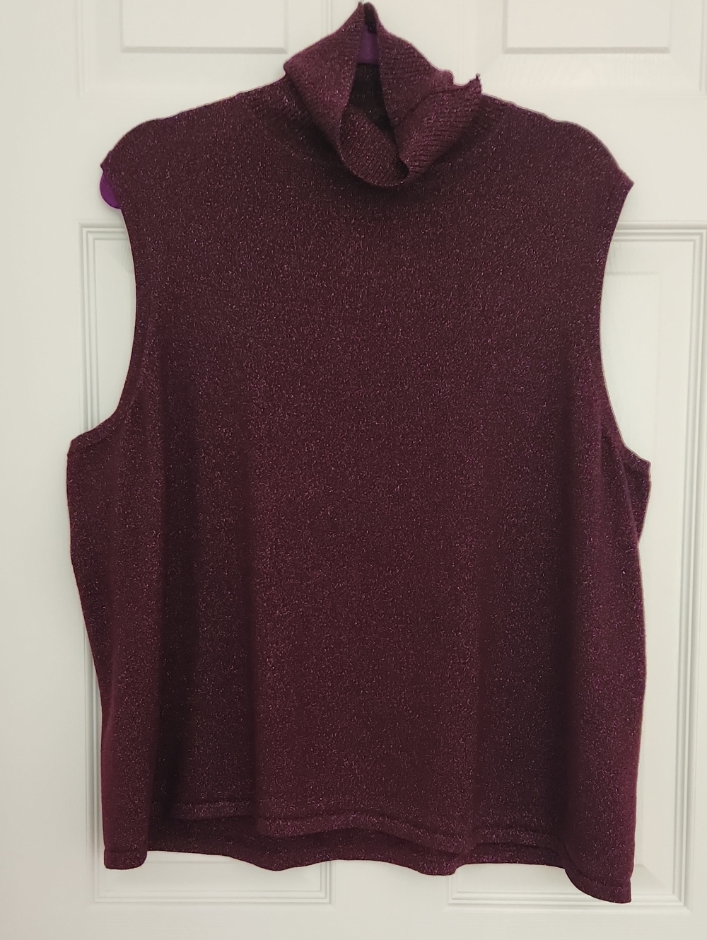 City Chic Going Out Business Casual Metallic Plum Sleeveless Turtleneck Sweater